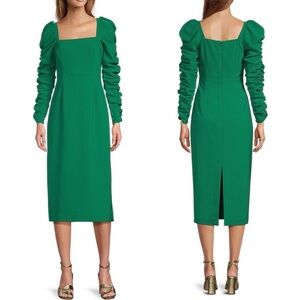 NWT Antonio Melani Elena Crepe Square Neck Long Ruched Sleeve Midi Dress Sz 2
